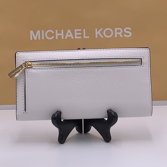 Michael Kors Reed Large Bifold Pebbled Leather Snap Wallet Card Case Optic White - Picture 7 of 11